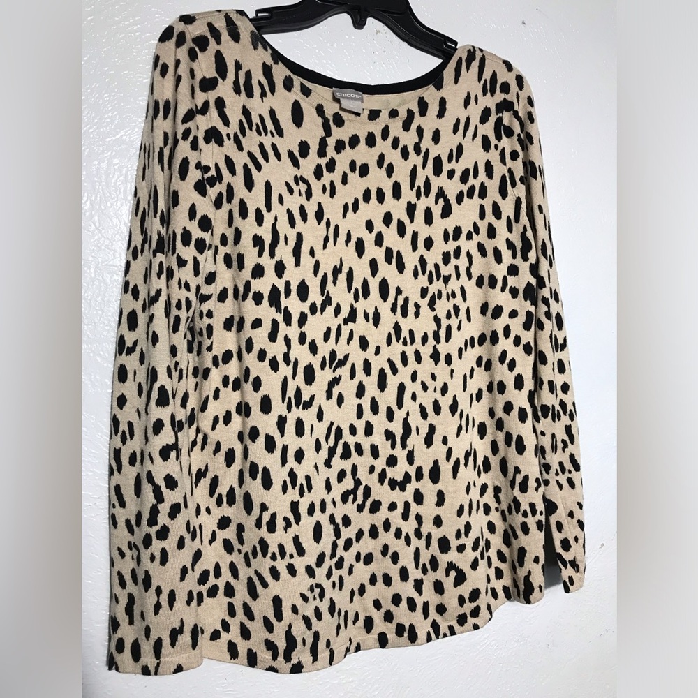 Chico's Leopard Print Long Sleeve Top - Black and Tan
